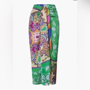 Paisley Print Ruched Midi Skirt